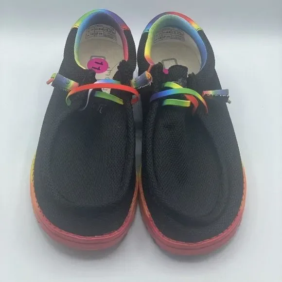 New Hey Dude Pride Rainbow Colorful Black Wally Stretch Deck Shoes Mens Size 11 - Picture 5 of 9